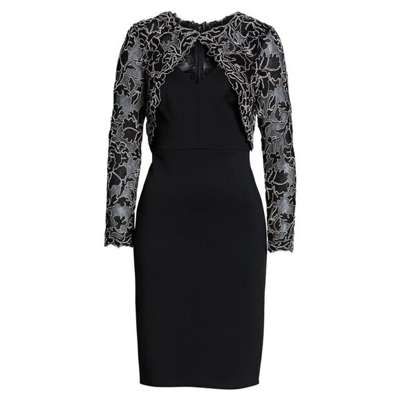NWT Tadashi Shoji Darya in Black White Embroidered Shrug Sheath Dress 6 - Picture 2 of 10
